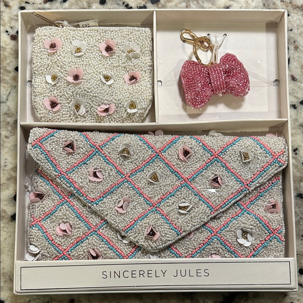 Sincerely Jules Floral and Stripes Beaded Set - Pink, White, Blue Viral TikTok